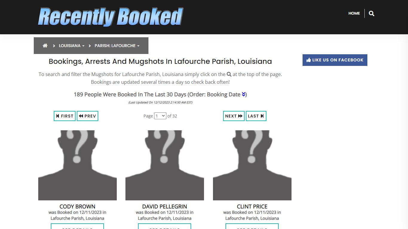 Bookings, Arrests and Mugshots in Lafourche Parish, Louisiana
